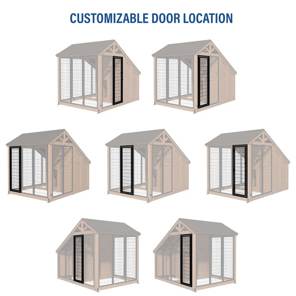Choose from seven different positions to install the kennel door, ensuring a perfect fit for your outdoor area. Whether it's your patio, deck, or yard, the customizable design seamlessly accommodates your unique space.