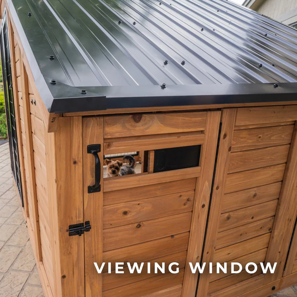 Keep an eye on your pets with the built-in viewing window. Located on the doghouse's back door, this feature allows you to easily check on your pet for added peace of mind.