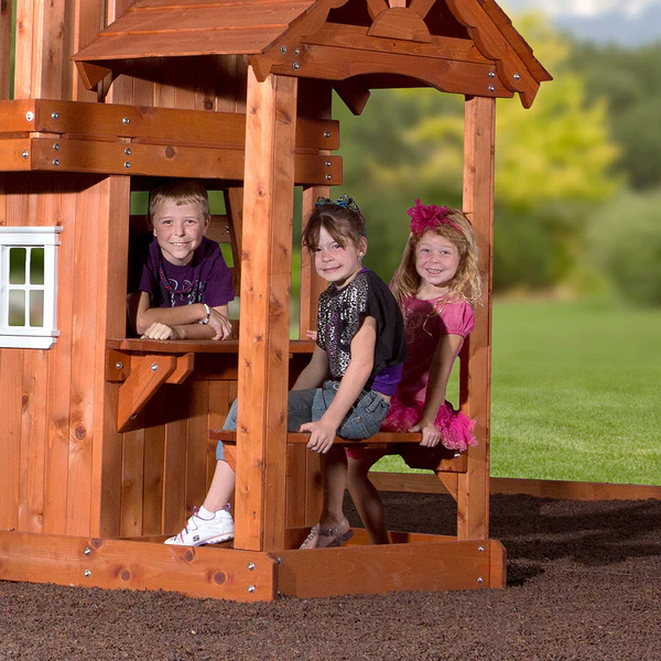 Our wooden swing sets offer a wide range of sizes, features, and styles that will turn any backyard into a playground.