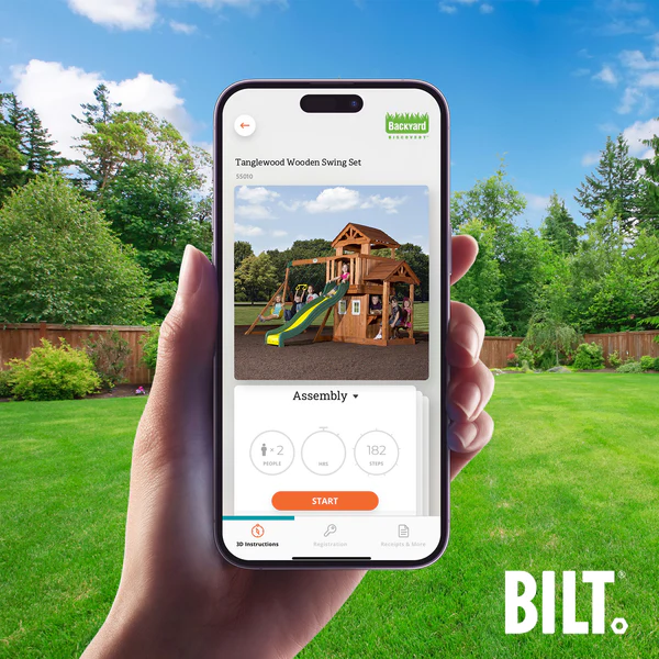 Supported assembly for select swing set models, with the step-by-step 3D interactive BILT® app. We’re with you every step of the way to ease the assembly process.