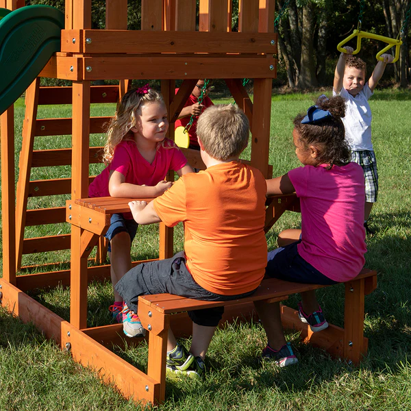 Provide hours of entertainment with a sandbox area, activity table, and a covered clubhouse.