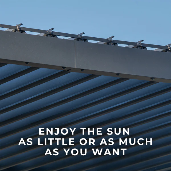 Control sunlight, shade, and airflow with the adjustable roof louvers that open or close with a simple turn of the included wand. Innovative louvers transform your outdoor space, offering seamless weather protection for year-round comfort.
