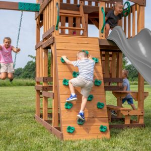 Highlander Swing Set Gray Rock Wall