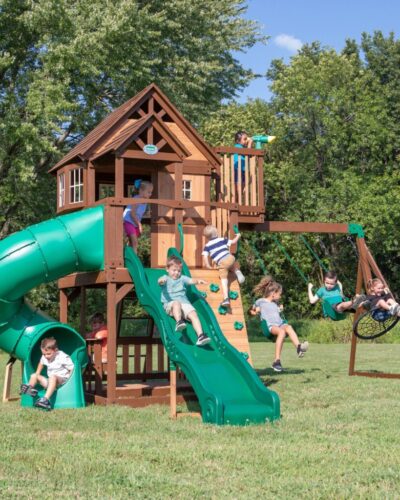 Skyfort With Tube Slide Wooden Swing Set