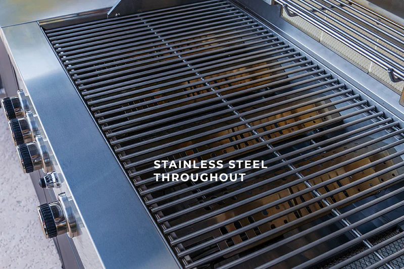 Stainless steel cooking grates, warming rack, and flame tamers.